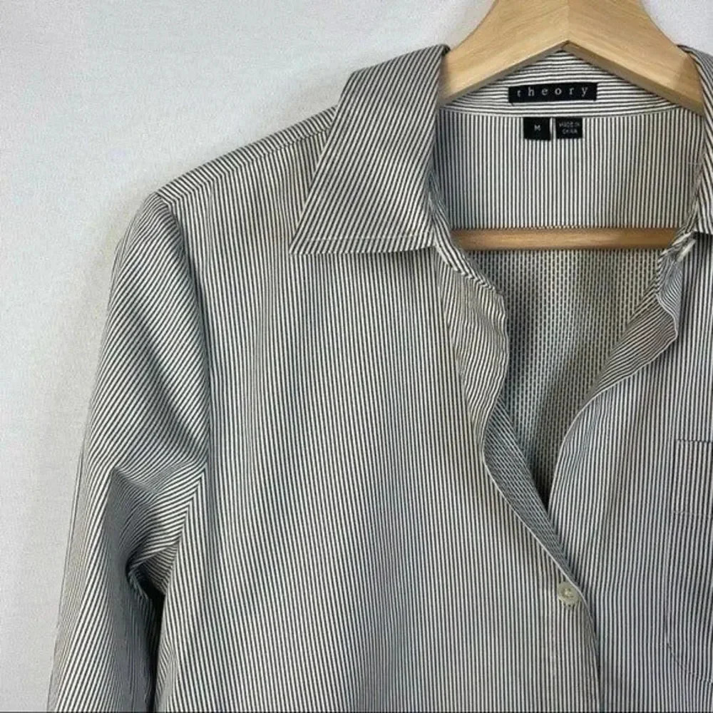 Theory Gray & White Stripe Button Down Dress Shir… - image 4